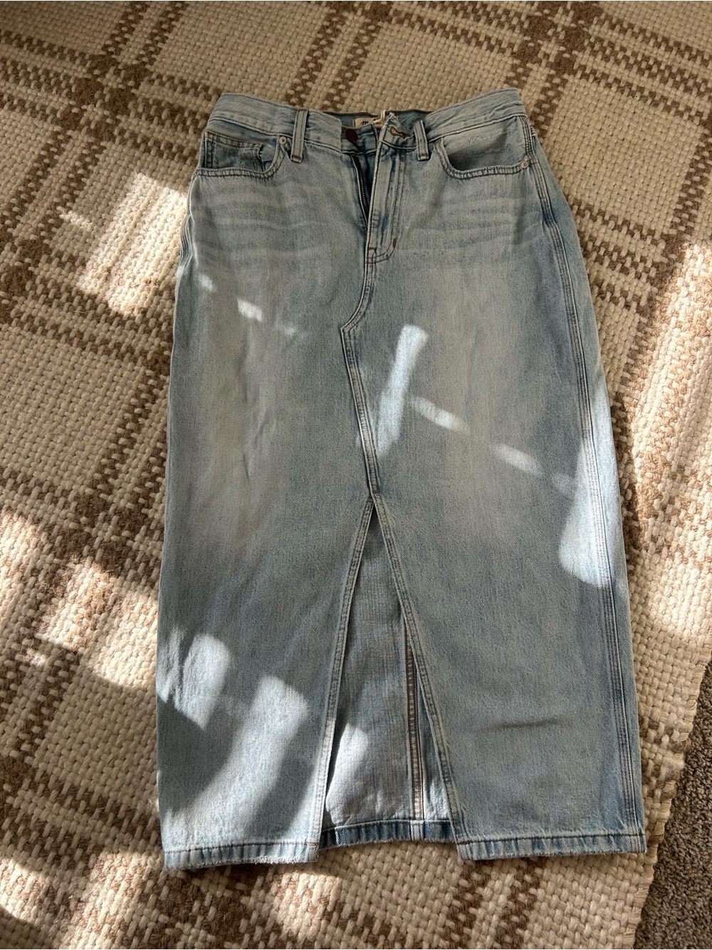 Madewell Light Blue Denim Jean Midi Skirt with Front Slit